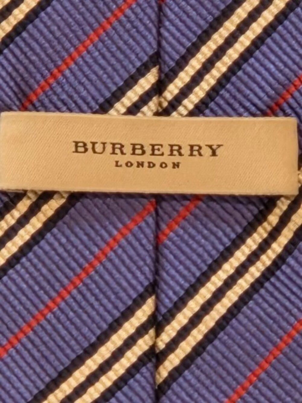 Burberry London Men's Silk Blue Repp Tie with Red and White Stripes 3.5x59"